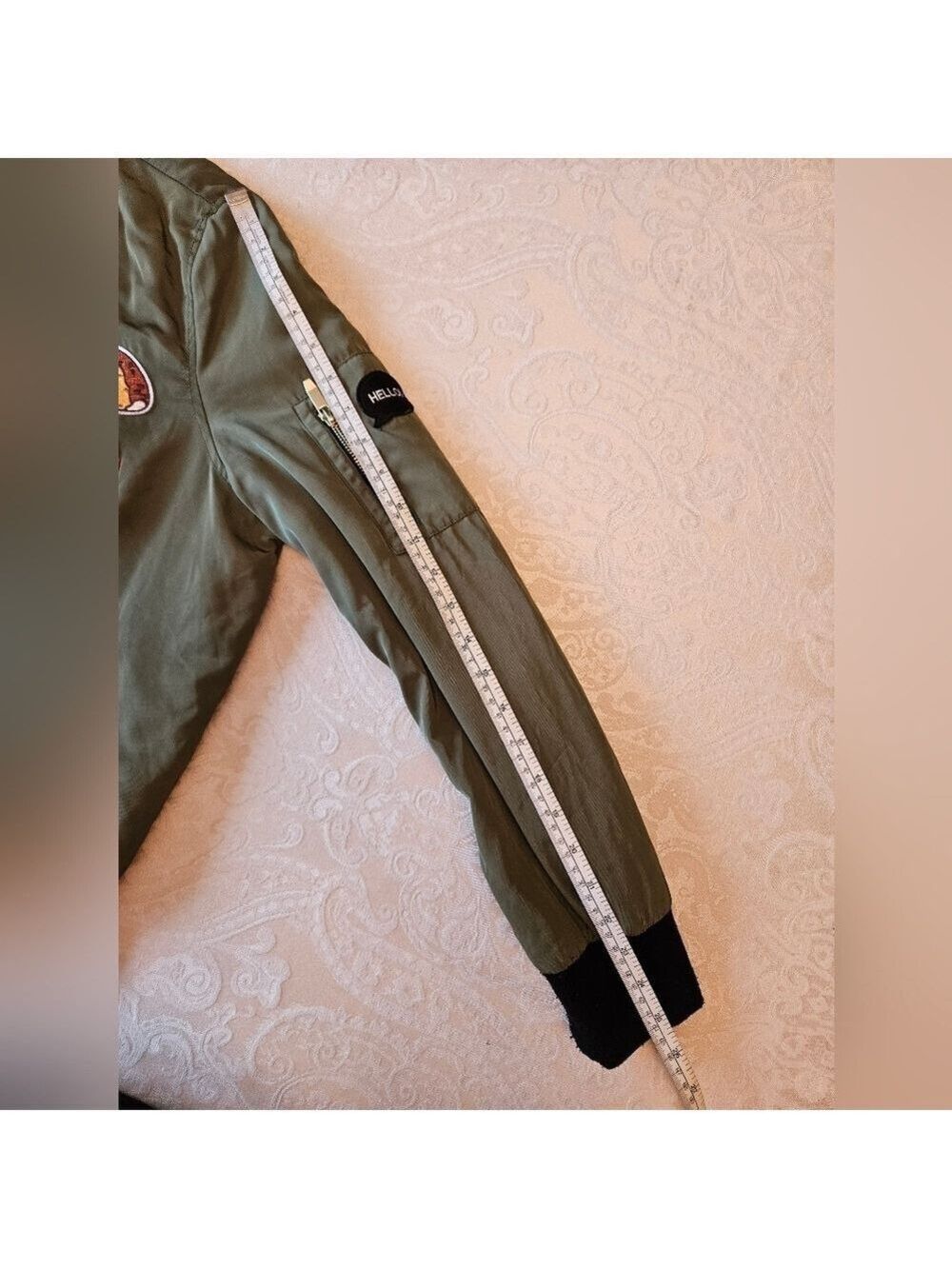 Atmosphere Green Bomber Jacket with Super Cool Unique Patches, Zippers, Size 10 - Picture 4 of 12